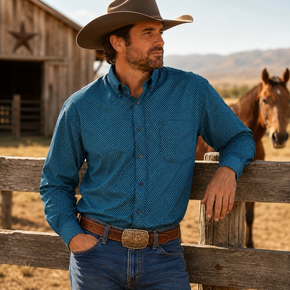 Panhandle Mens Tuf Cooper Performance Shirt XL Geometric Print Stretch‎ Rodeo